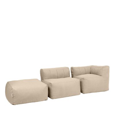 Canapé d'angle modulaire 3 pièces avec siège et pouf en oléfine déperlante Icon Zen, grège