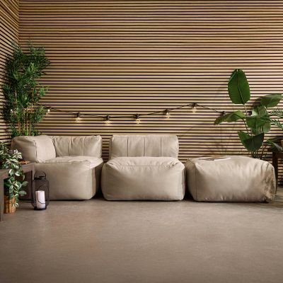 Canapé d'angle modulaire 3 pièces avec siège et pouf en oléfine déperlante Icon Zen, grège