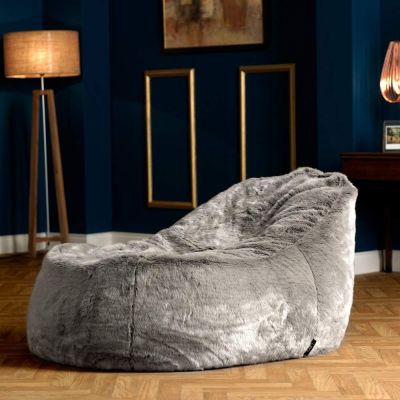 icon® Faux Fur Dream Lounger Bean Bag in grey in living room