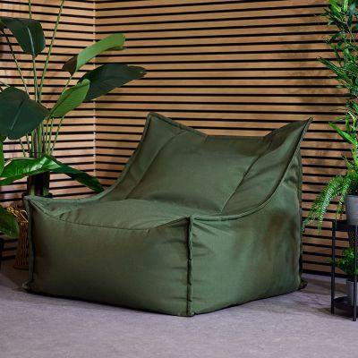 Fauteuil pouf en oléfine déperlante avec accoudoir Icon Alto, grège