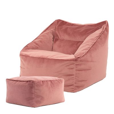 icon® Natalia Velvet Armchair Bean Bag & Footstool, Dawn Pink