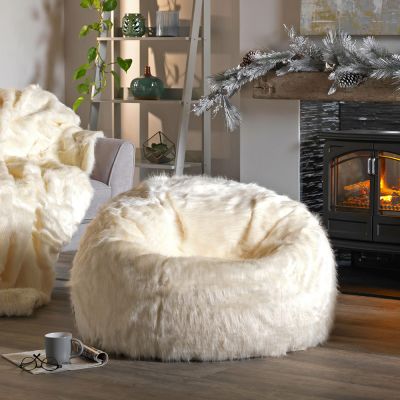 Pouf classique en fausse fourrure icon Soho, Naturel