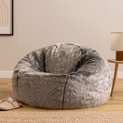 Pouf classique en fausse fourrure icon Arctic Wolf, Gris