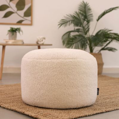 Pouf repose-pieds en molleton imitation peau de mouton icon Iggy - Naturel