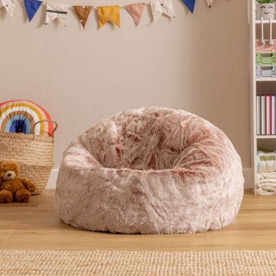 icon® Luxury Faux Fur Kids Classic Bean Bag in pink in bedroom